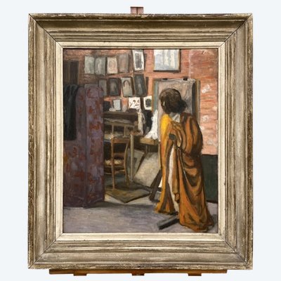 Pierre-Louis Cazaubon, Atelier de peintre, huile sur toile