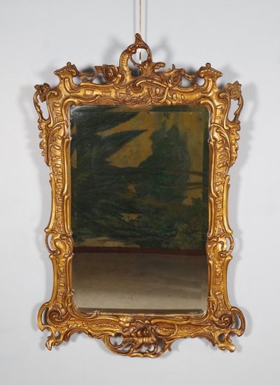 Specchio in stile Luigi XV in legno e stucco dorato, 1900 circa