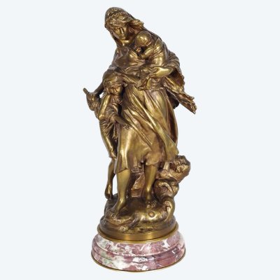 Mathurin Moreau (1822-1912) - Retour de pêche, bronze à patine mordorée