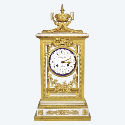 Pendule cage style Louis XVI Leroy et Fils en bronze doré, vers 1880