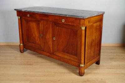 Credenza in stile Impero in noce e marmo blu Turquin, 1810 circa
