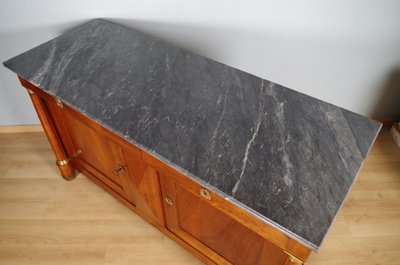 Credenza in stile Impero in noce e marmo blu Turquin, 1810 circa