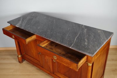 Credenza in stile Impero in noce e marmo blu Turquin, 1810 circa