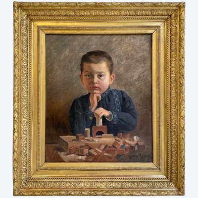 Georges Roux, Il gioco delle costruzioni, ritratto di un bambino