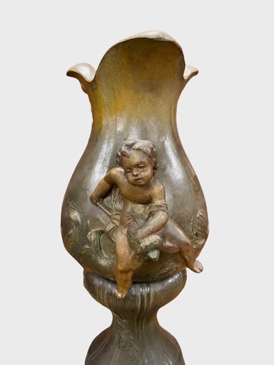 Pair of Napoleon III vases in patinated spelter and green marble, circa 1880