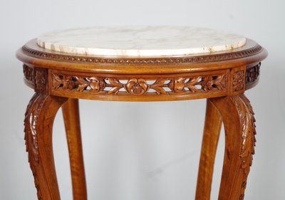 Regence-style armchair in carved walnut and marble, circa 1900