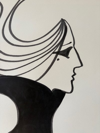 René Gruau, Donna di profilo, un omaggio ad Aubrey Beardsley, Pennarello su carta