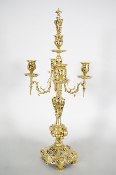Pair of Napoleon III-style candelabra in gilded bronze, circa 1880