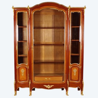 Louis-XV-Bücherregal, signiert von Rinck, aus Mahagoni, Zitronenholz und vergoldeter Bronze, um 1880