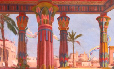 Roberto Colin 1879-1935 Egypt, Terrace at Luxor, large painting, Salon, 1924-25 Karnak landscape