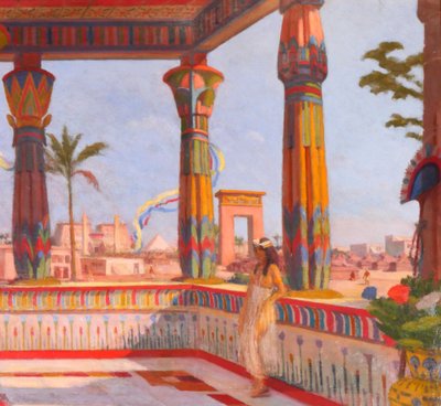 Roberto Colin 1879-1935 Egypt, Terrace at Luxor, large painting, Salon, 1924-25 Karnak landscape
