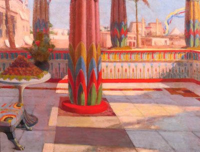 Roberto Colin 1879-1935 Egypt, Terrace at Luxor, large painting, Salon, 1924-25 Karnak landscape