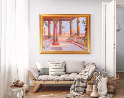Roberto Colin 1879-1935 Egypt, Terrace at Luxor, large painting, Salon, 1924-25 Karnak landscape