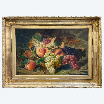 Jean-Pierre Laÿs (1825-1887) Panier de fruits, huile sur toile signée
