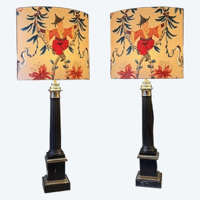 Large pair of 19th-century Carcel lamps, 84.5 cm high