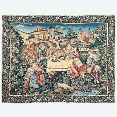 Arazzo jacquard "Il Picnic", di fabbricazione francese, XX secolo