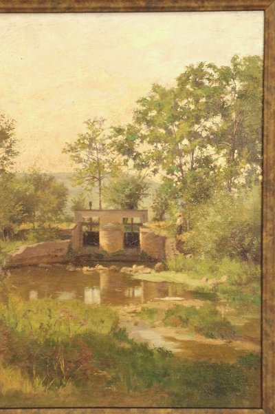 Paul Grégoire – Flussufer, Öl auf Leinwand