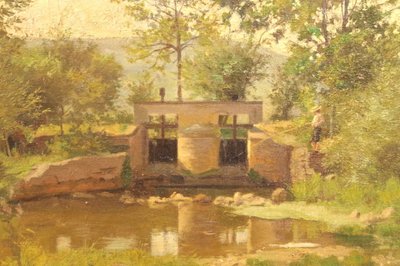 Paul Grégoire – Flussufer, Öl auf Leinwand