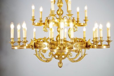 Lucien Gau House, Set aus 3 Empire-Kronleuchtern aus vergoldeter Bronze