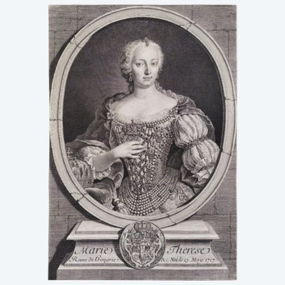 Portrait Of Marie-thérèse Of Austria, Queen Of Hungary Etching 18th C