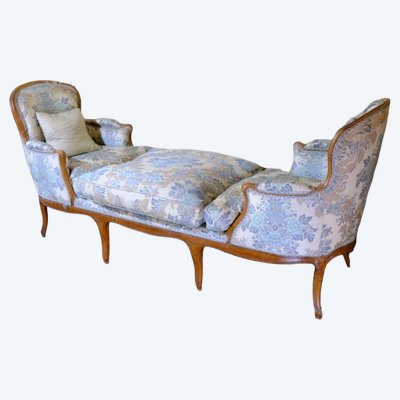 duchesse en bateau ou chaise longue en noyer époque Louis XV