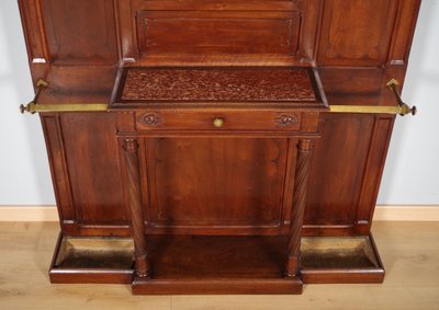 Gothic coat rack with mirror in carved walnut, circa 1900