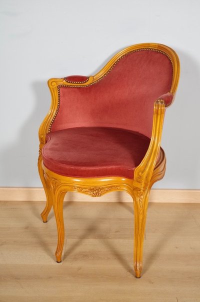 Louis XV style office chair in carved beechwood, circa 1950