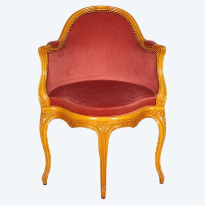 Louis XV style office chair in carved beechwood, circa 1950