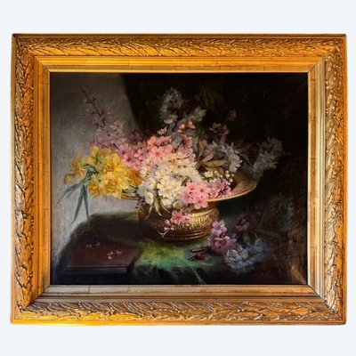 Bouquet de fleurs, huile sur toile datée 1891