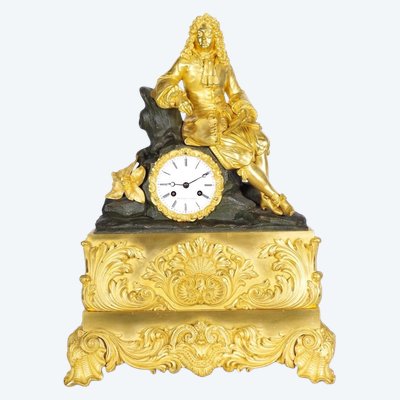 Pendule Charles X en bronze doré et patiné, signée Richard Lyon