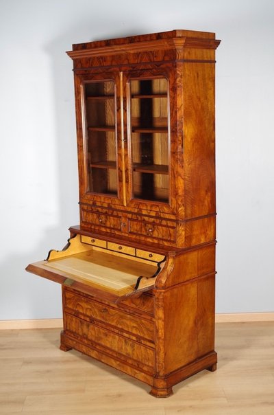 Commode bureau bibliothèque Louis-Philippe en noyer, vers 1850