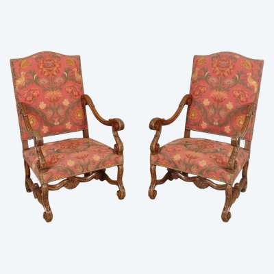 Paire de fauteuils Louis XIV en hêtre sculpté – vers 1900