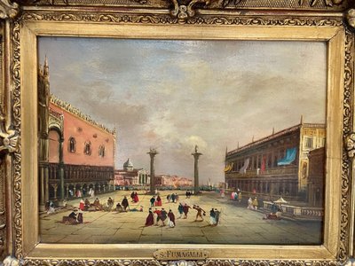 Silvio Fumagalli, place Saint-Marc et Rialto, paire d'huiles sur panneaux