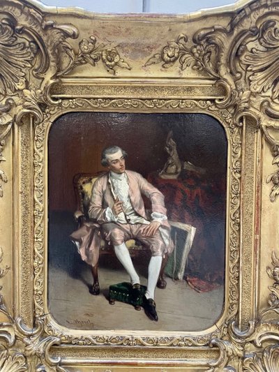 Victor Joseph Chavet (1822-1906) Gentiluomo con la pipa, olio su tavola