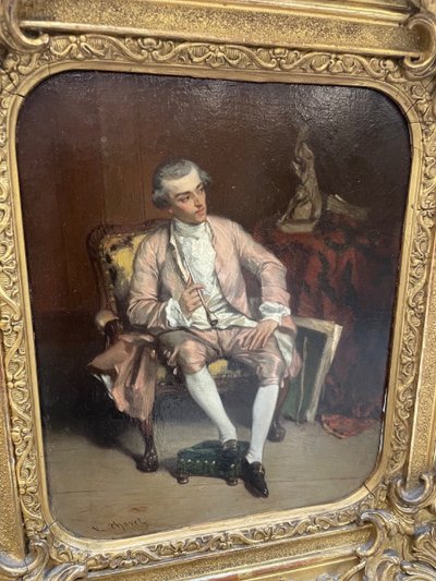 Victor Joseph Chavet (1822-1906) Gentiluomo con la pipa, olio su tavola