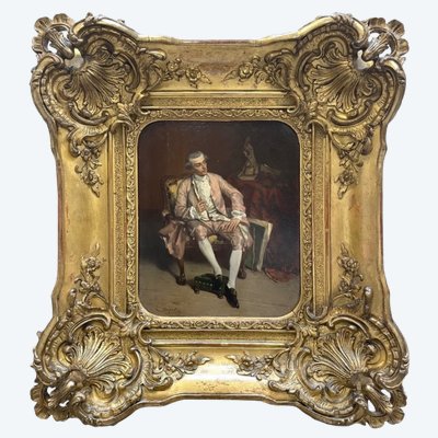 Victor Joseph Chavet (1822-1906) Gentiluomo con la pipa, olio su tavola
