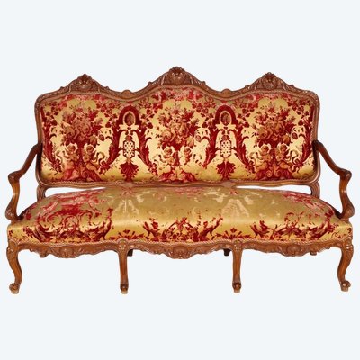 Großes Sofa im Regency-Stil aus geschnitztem Nussbaumholz, um 1900