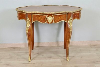 Napoleon III style side table in marquetry and gilt bronze – circa 1880