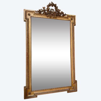 Important miroir Louis XVI en bois et stuc doré – vers 1880
