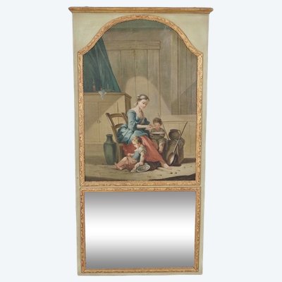 Trumeau Louis XIV à la Bérain, huile sur toile dans le goût de François Boucher