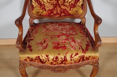 Pair of large Regency armchairs in carved walnut, circa 1900