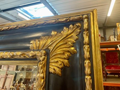 Grand miroir Louis XIV en bois noirci et doré, vers 1880