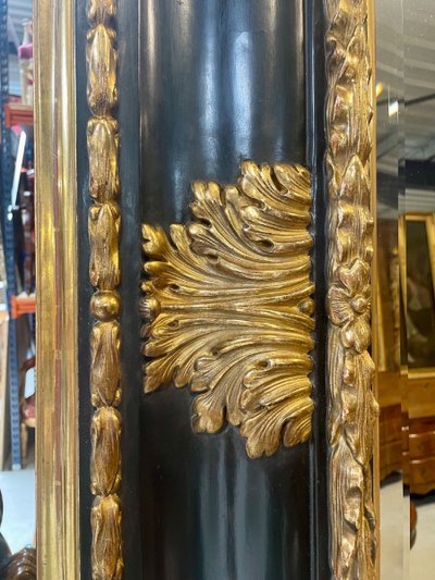 Grand miroir Louis XIV en bois noirci et doré, vers 1880