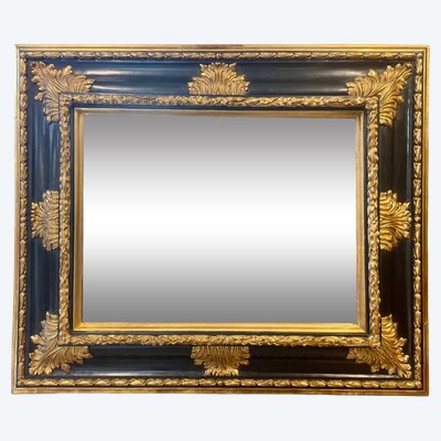 Grand miroir Louis XIV en bois noirci et doré, vers 1880