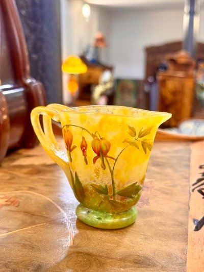 Daum Nancy Art Nouveau Enameled Pitcher "Bleeding Heart"