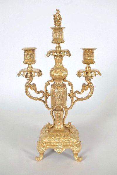 Far Eastern style gilt bronze mantelpiece set - circa 1880