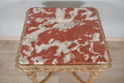 Louis XVI style pedestal table in cerused walnut and crimson red marble, circa 1900