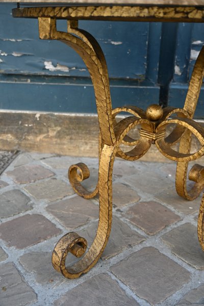 Gilt wrought iron coffee table, circa 1940-1950, Maison Ramsay