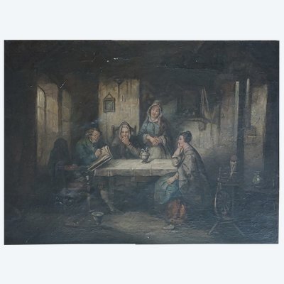 Anonymous - Reading the Bible - 19th century - oil on canvas - Protestantism