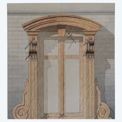 Disegno della Scuola Centrale delle Arti e dei Mestieri – Abbaino in legno di J. Roche